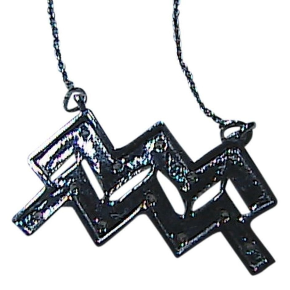 10k White Gold Diamond Aquarius Sign Necklace